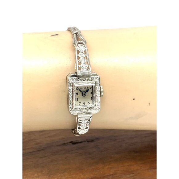 Lucien Picard Womens Watch Platinum Case Diamond Art Deco Swiss Hand Wind Petite - Picture 12 of 15